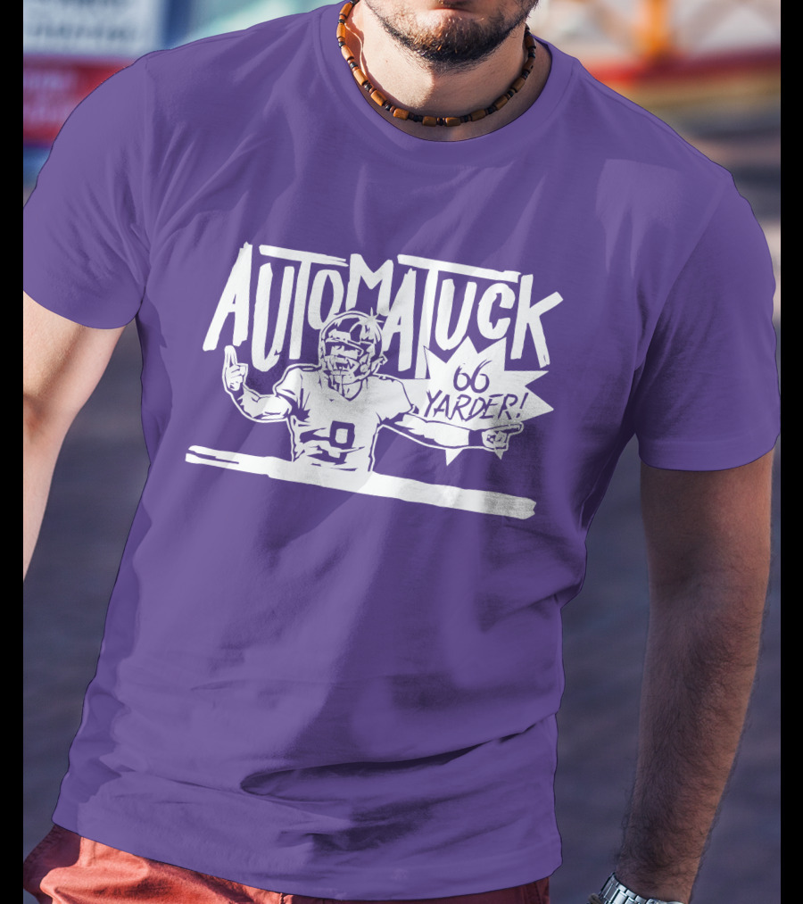 Automatuck 66 Yarder Football Player Purple Background T-Shirt