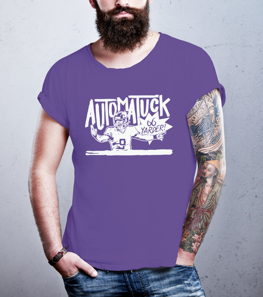 Automatuck 66 Yarder Football Player Purple Background T-Shirt