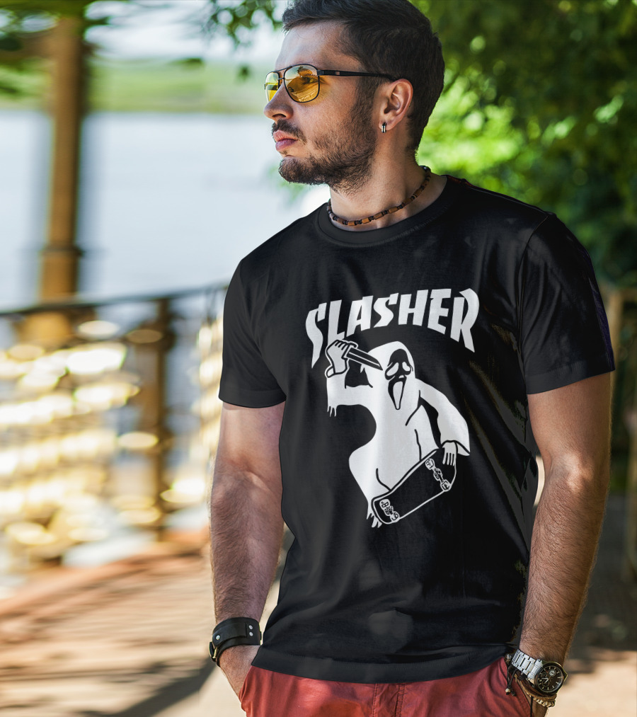 Slasher Skateboard Ghost Mask Knife T-Shirt