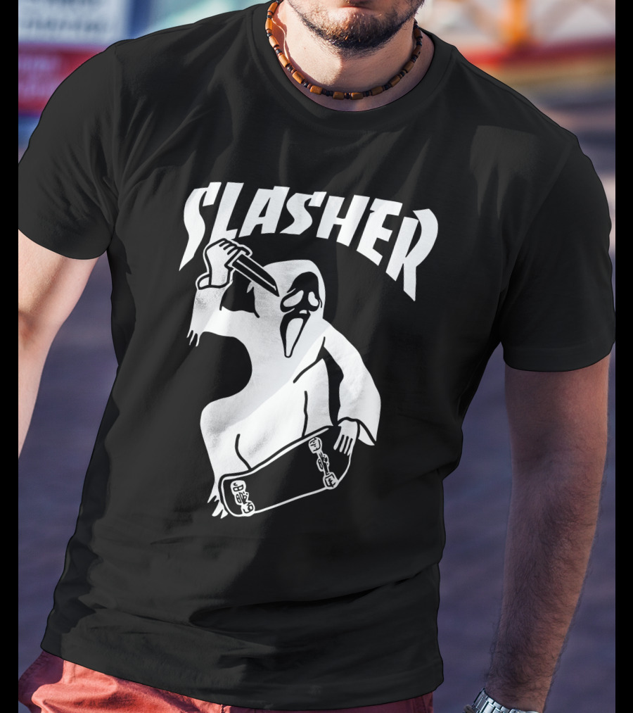 Slasher Skateboard Ghost Mask Knife T-Shirt