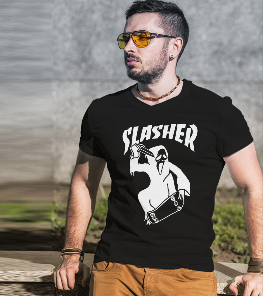Slasher Skateboard Ghost Mask Knife T-Shirt
