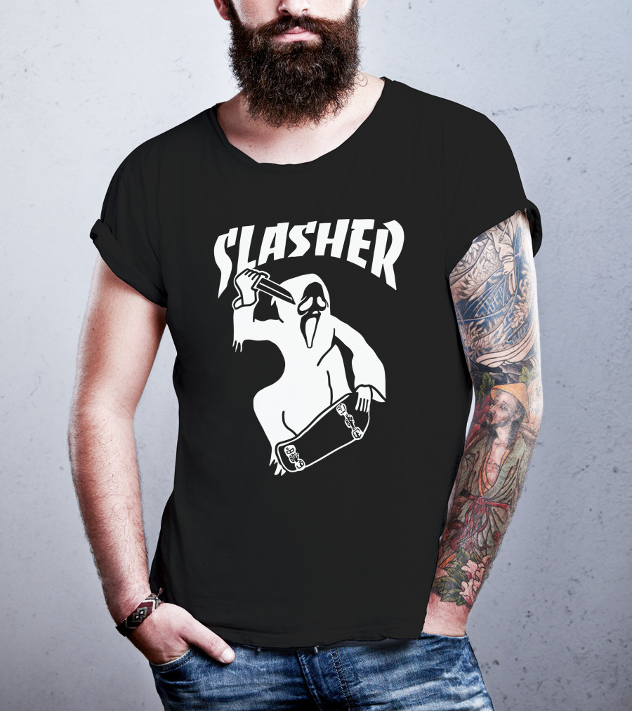 Slasher Skateboard Ghost Mask Knife T-Shirt
