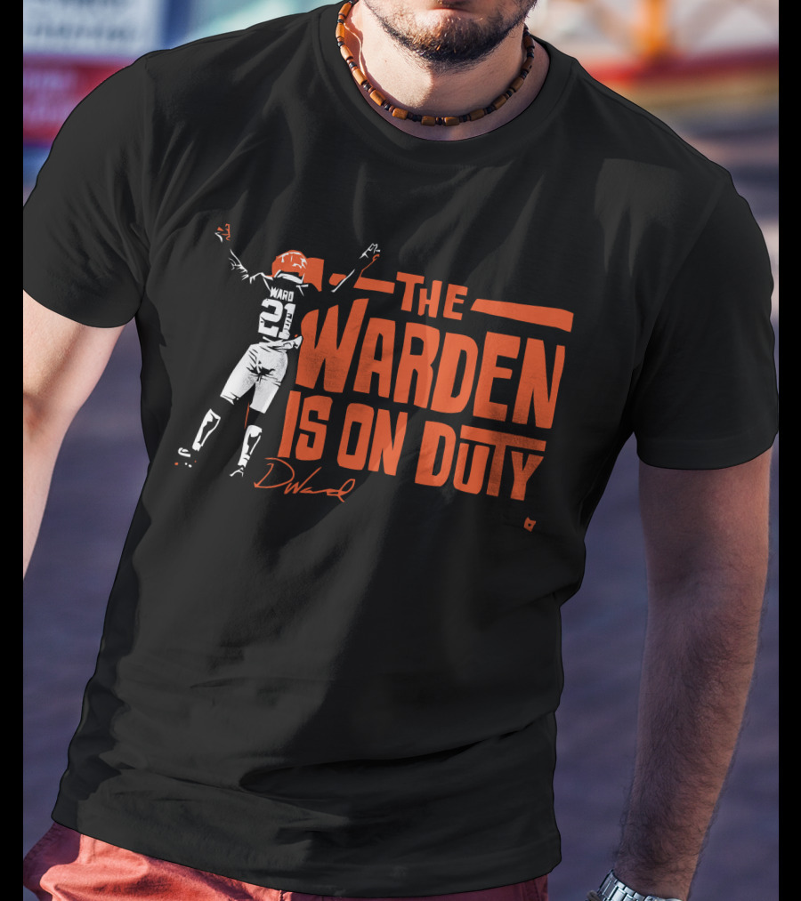 The Warden Denzel Ward Is On Duty 21 Signature Football T-Shirt