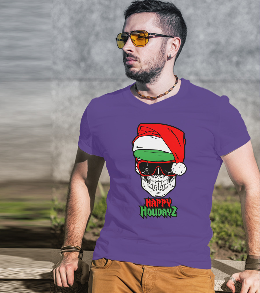 Matt Cardona Happy Holidayz Skull Santa Hat T-Shirt
