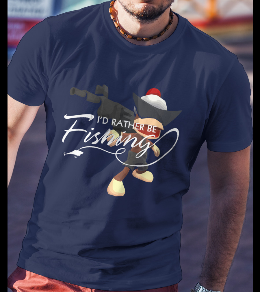 I'd Rather Be Fishing Video Game Character With Rod And Hat T-Shirt