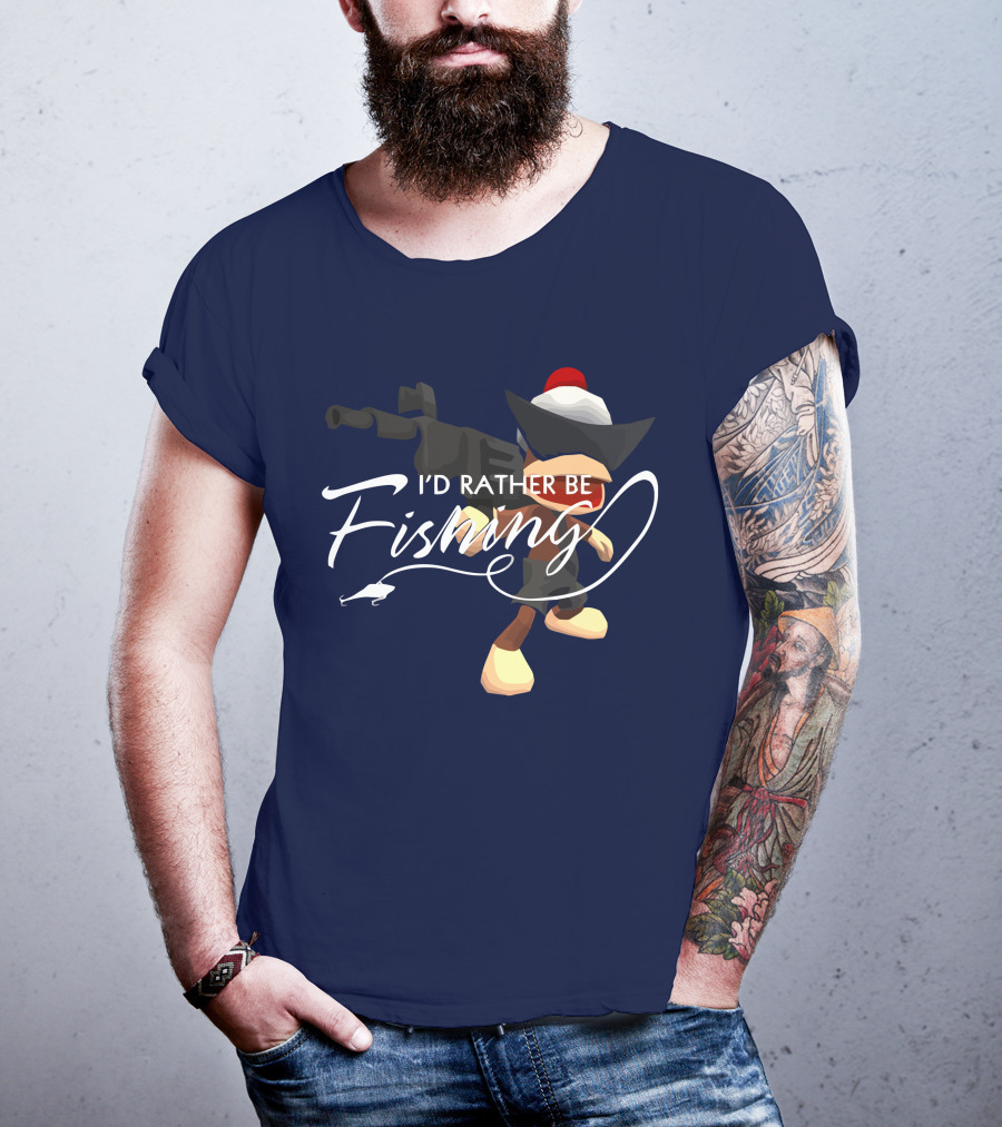 I'd Rather Be Fishing Video Game Character With Rod And Hat T-Shirt