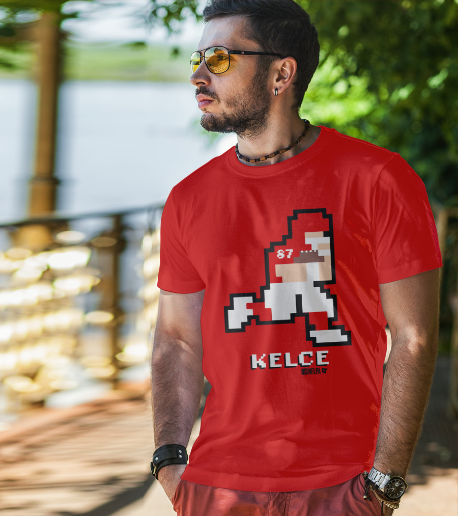 Kelce 87 NFLPA 8 Bit Retro Football Red T-Shirt