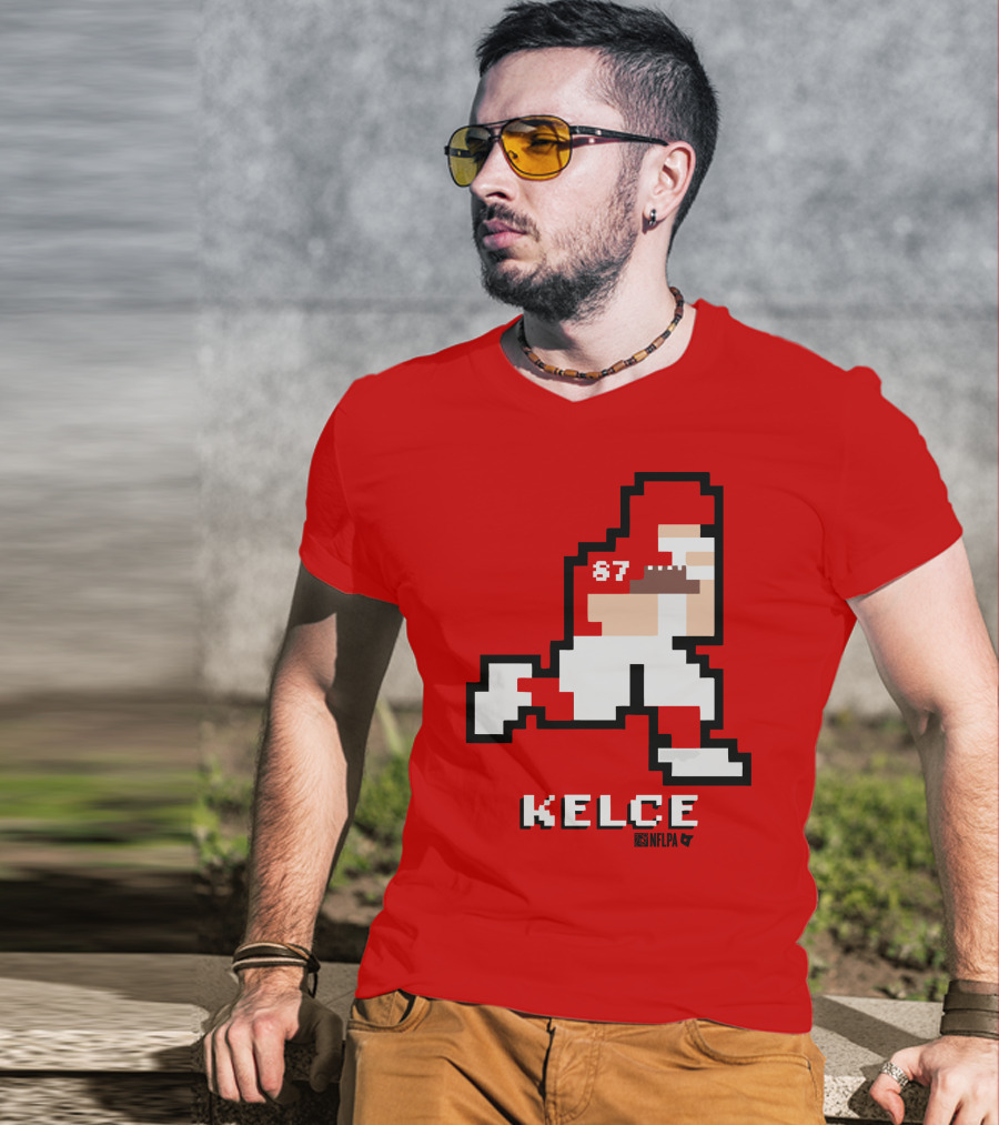 Kelce 87 NFLPA 8 Bit Retro Football Red T-Shirt