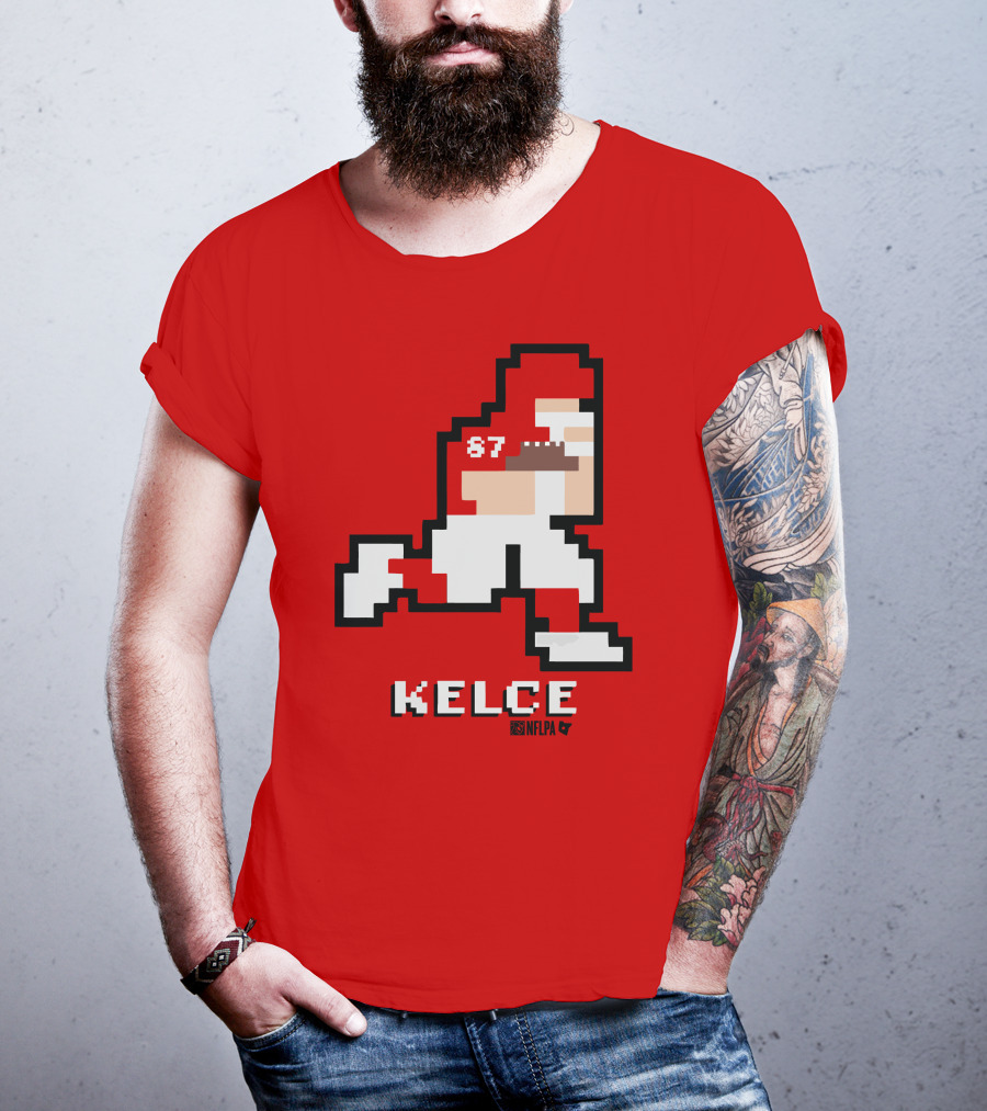 Kelce 87 NFLPA 8 Bit Retro Football Red T-Shirt
