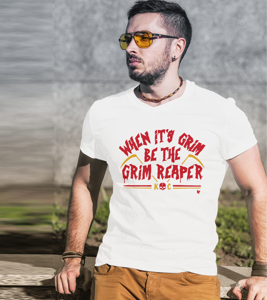 When It's Grim Be The Grim Reaper K C Red And Yellow Scythes T-Shirt