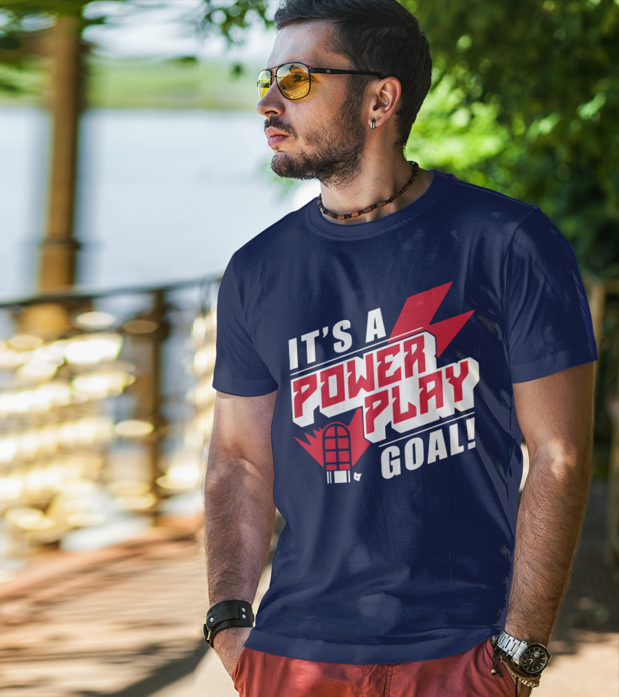 IT'S A POWER PLAY GOAL Retro Hockey Net Lightning Bolt T-Shirt
