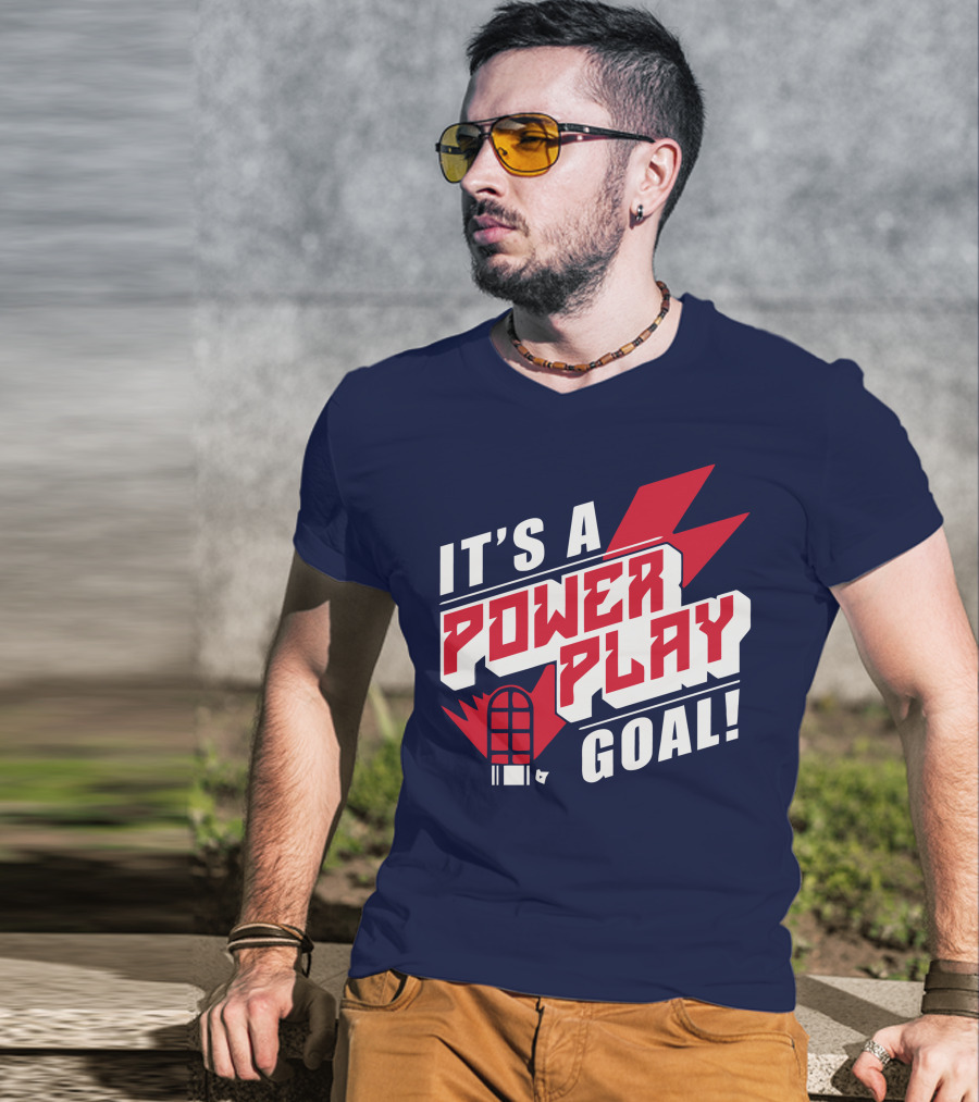 IT'S A POWER PLAY GOAL Retro Hockey Net Lightning Bolt T-Shirt