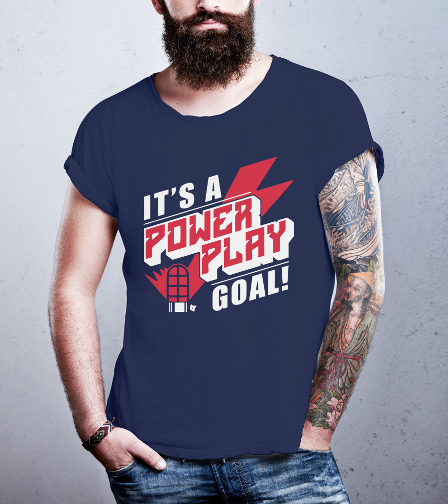 IT'S A POWER PLAY GOAL Retro Hockey Net Lightning Bolt T-Shirt
