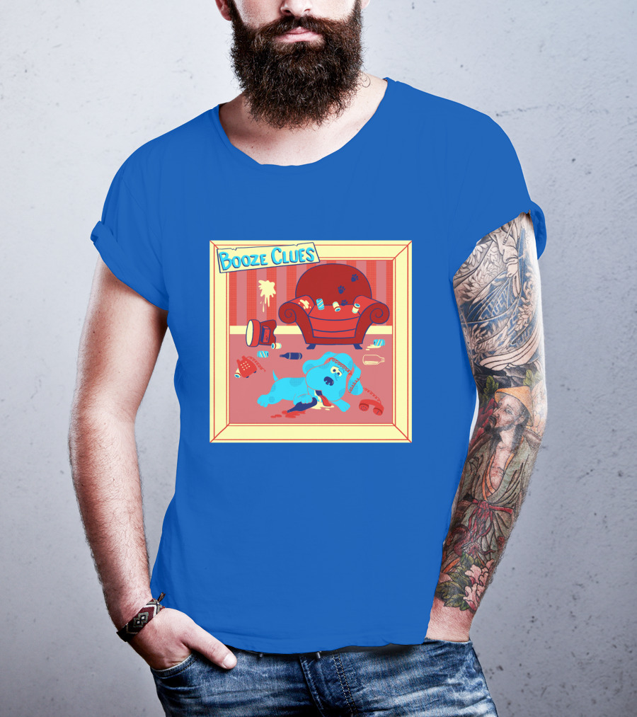 Booze Clues Blue Dog Party Mess With Cans And Couch T-Shirt