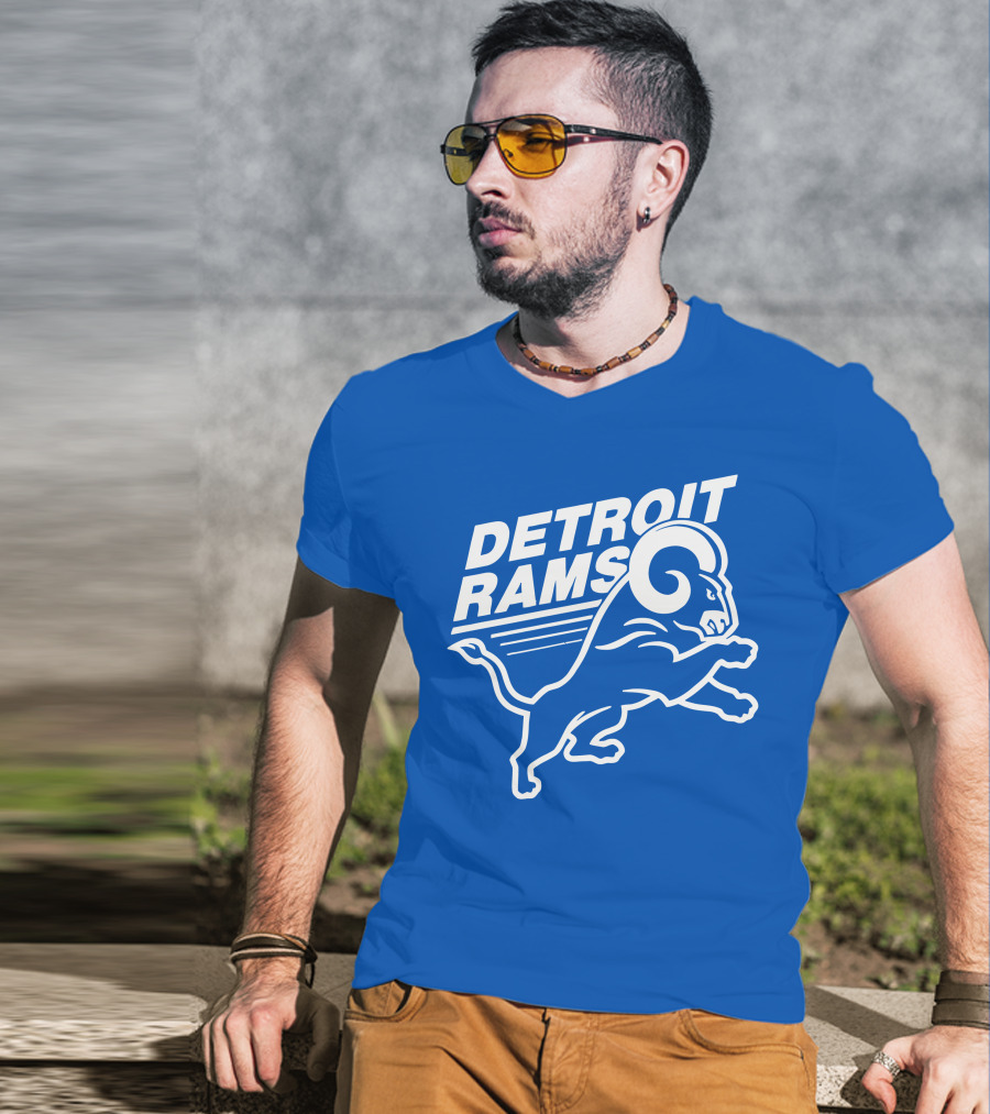 Detroit Rams Football Team Logo Crossover Fan Merchandise T-Shirt