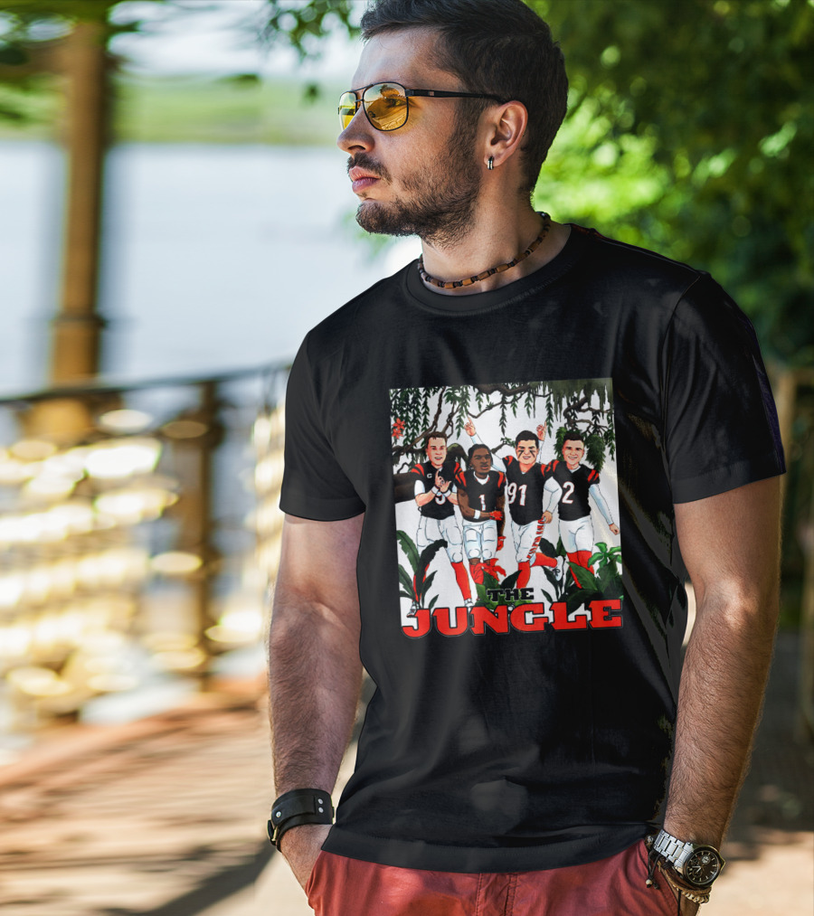 The Jungle Football Players In Team Jerseys Celebrating In Forest T-Shirt