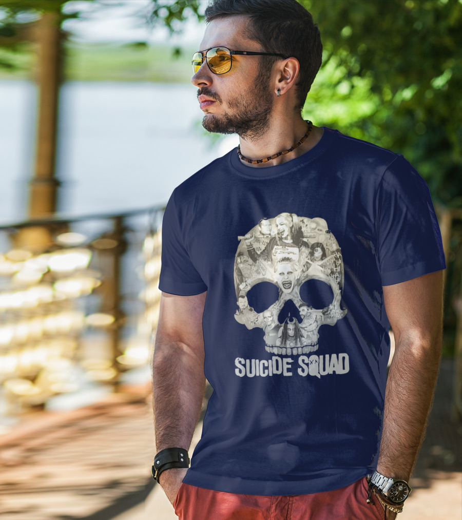Suicide Squad Skull Collage With Iconic Characters T-Shirt