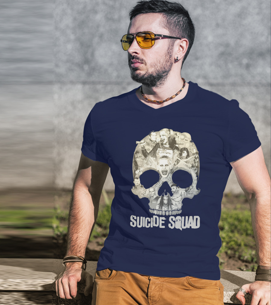 Suicide Squad Skull Collage With Iconic Characters T-Shirt