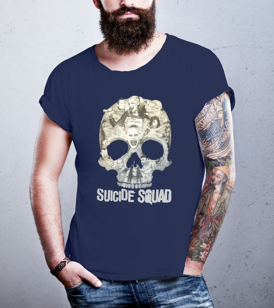 Suicide Squad Skull Collage With Iconic Characters T-Shirt
