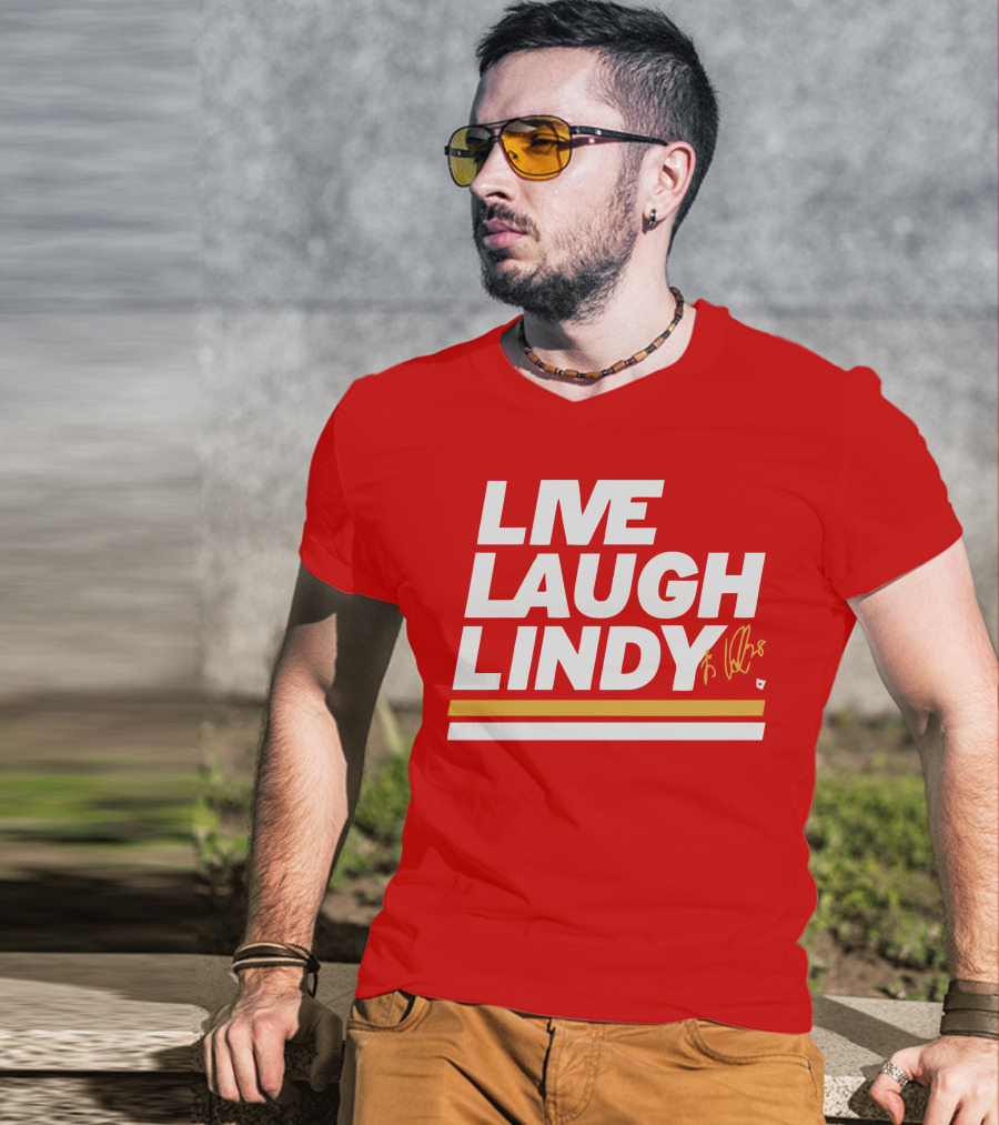 Elias Lindholm Live Laugh Lindy Bold Red Text With Signature T-Shirt