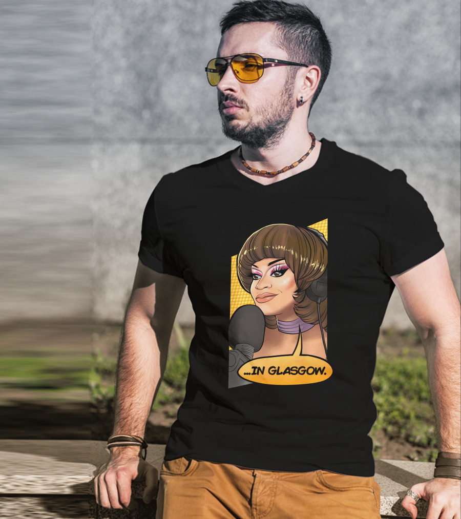 Mybest Judy .in Glasgow Pop Art Style Radio Host Microphone Comic T-Shirt