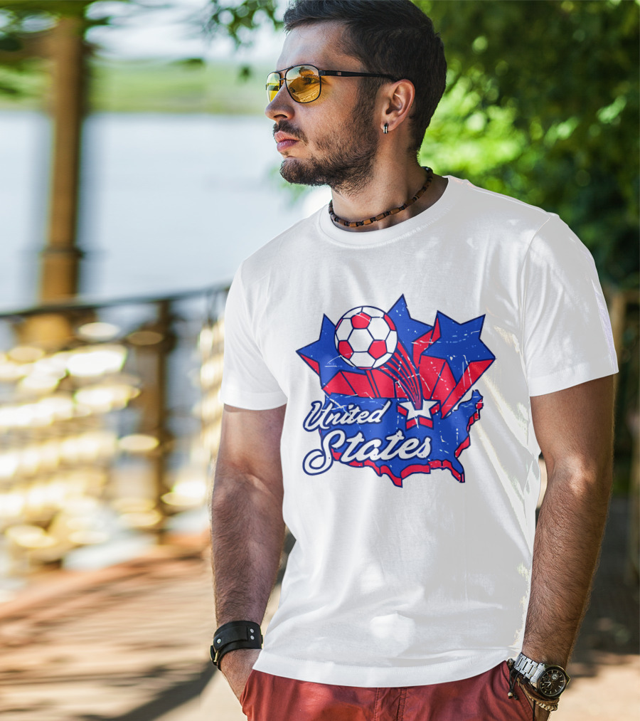 United States Soccer Vintage Map Stars And Ball T-Shirt