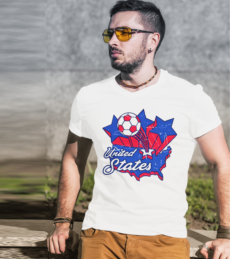 United States Soccer Vintage Map Stars And Ball T-Shirt