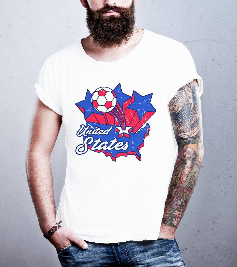 United States Soccer Vintage Map Stars And Ball T-Shirt