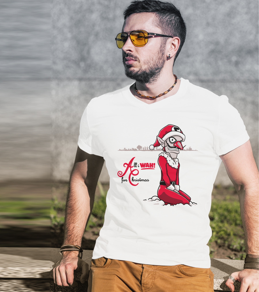 All I Wah For Christmas Silly Red Santa Suit Sitting T-Shirt