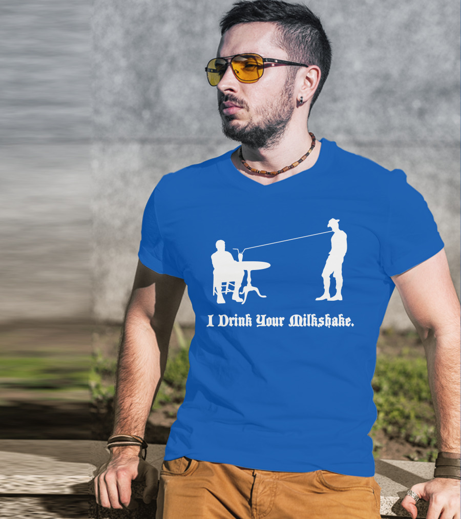 I Drink Your Milkshake Vintage Silhouette Blue T-Shirt