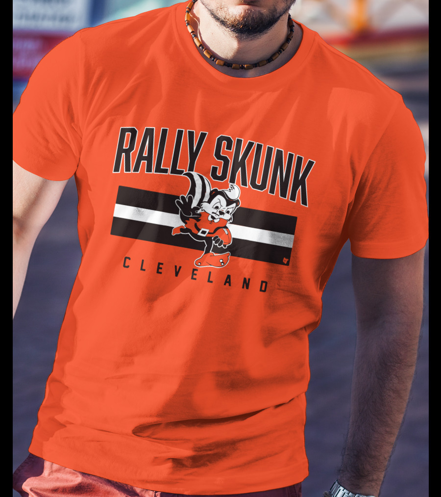 Cleveland Rally Skunk Football Character Sporting Orange Helmets T-Shirt