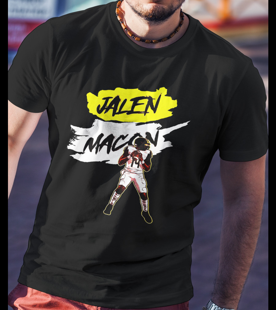 Jalen Macon Football Player Black White Yellow T-Shirt