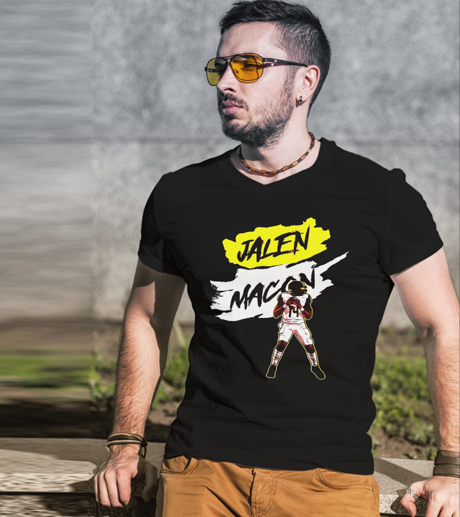 Jalen Macon Football Player Black White Yellow T-Shirt