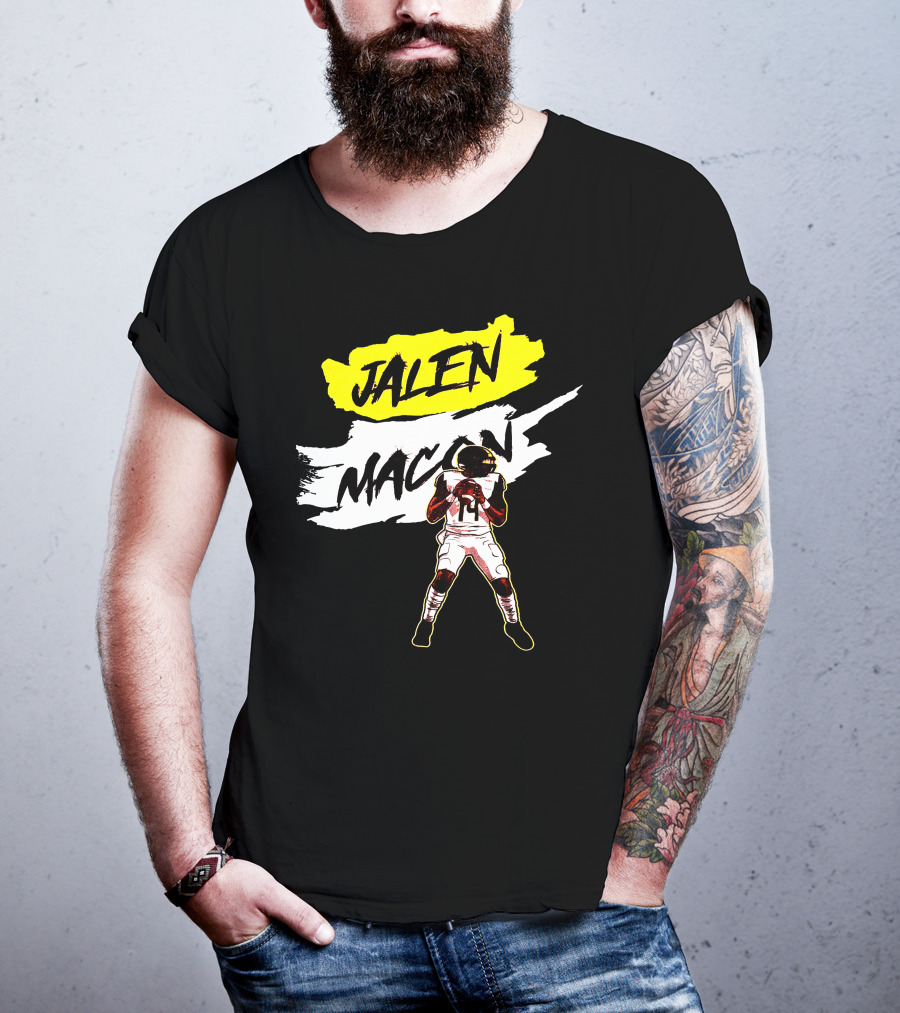 Jalen Macon Football Player Black White Yellow T-Shirt