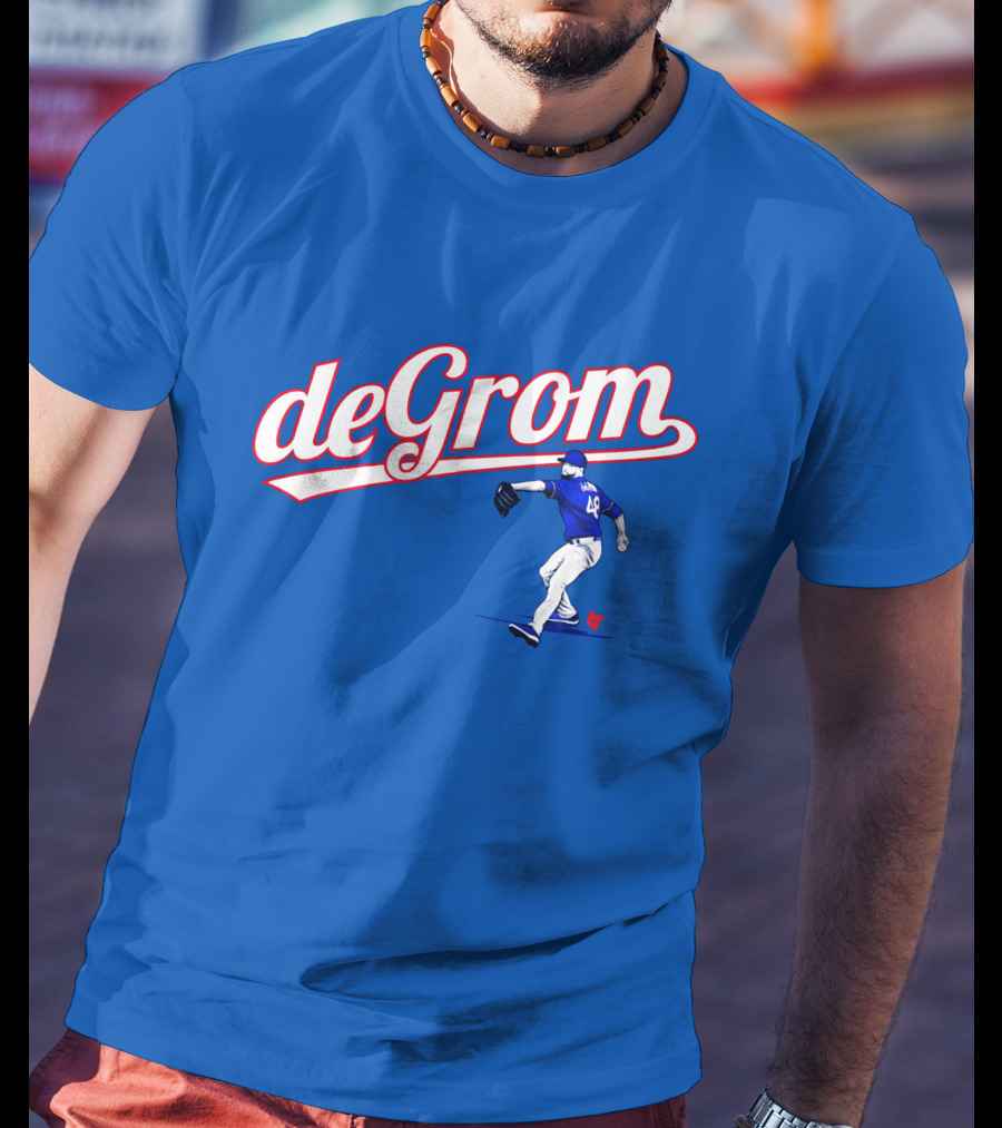 DeGrom Texas Pitching Action Logo Blue T-Shirt