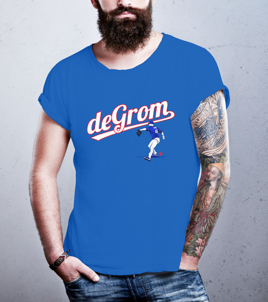 DeGrom Texas Pitching Action Logo Blue T-Shirt
