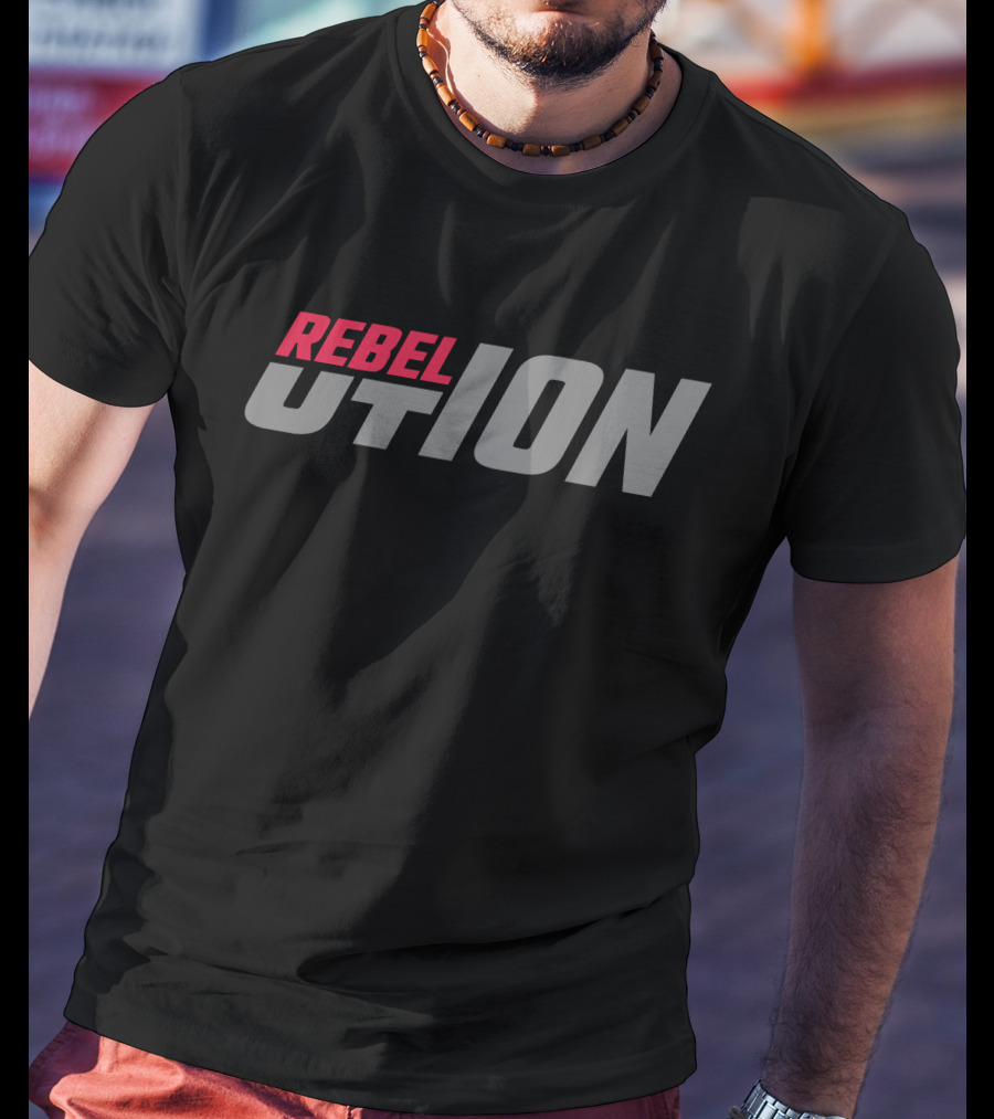 REBEL UTION Bold Red And Gray Text T-Shirt