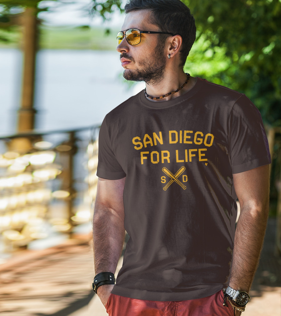 San Diego For Life SD Crossed Baseball Bats T-Shirt