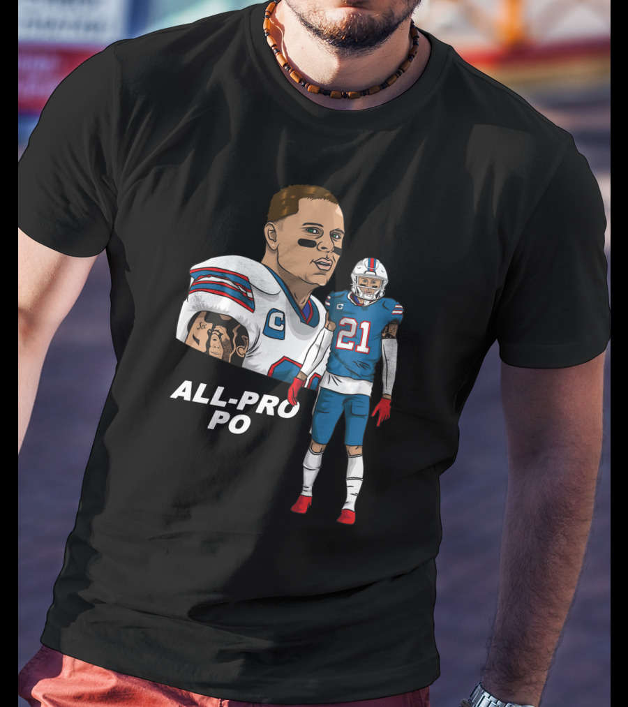 All Pro Po Football Player With Blue And Red Uniform T-Shirt