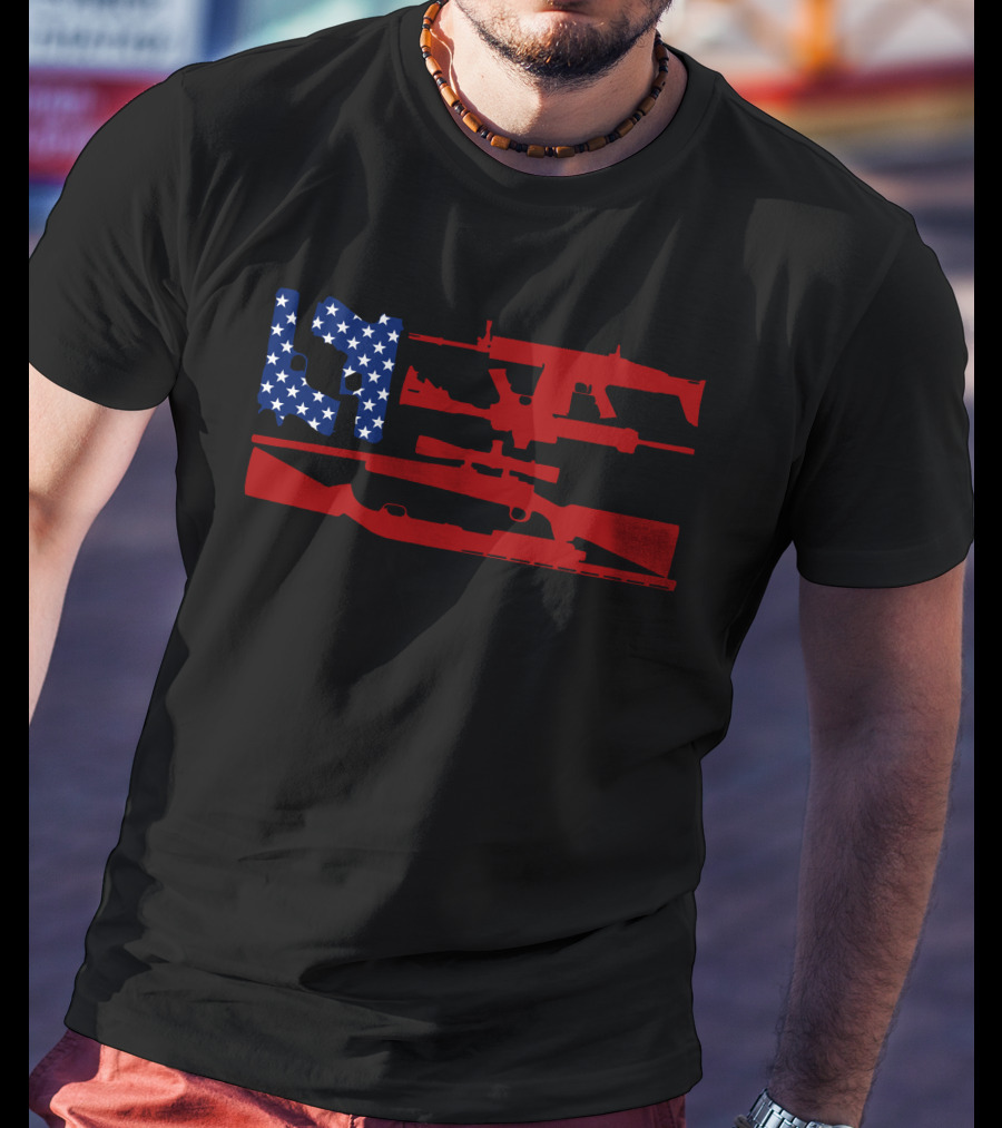 Guns And 69 American Flag Rifle T-Shirt