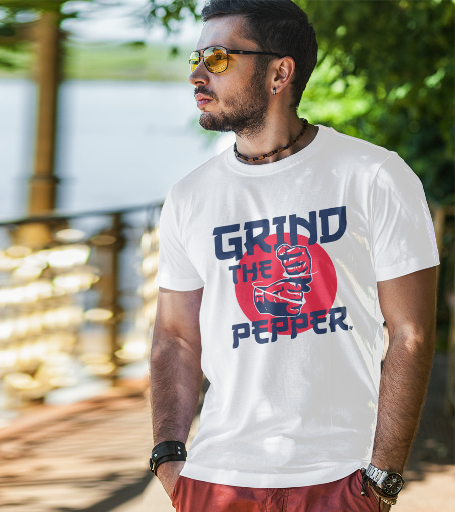 Grind The Pepper Japan Hand Gesture Red Circle Background T-Shirt