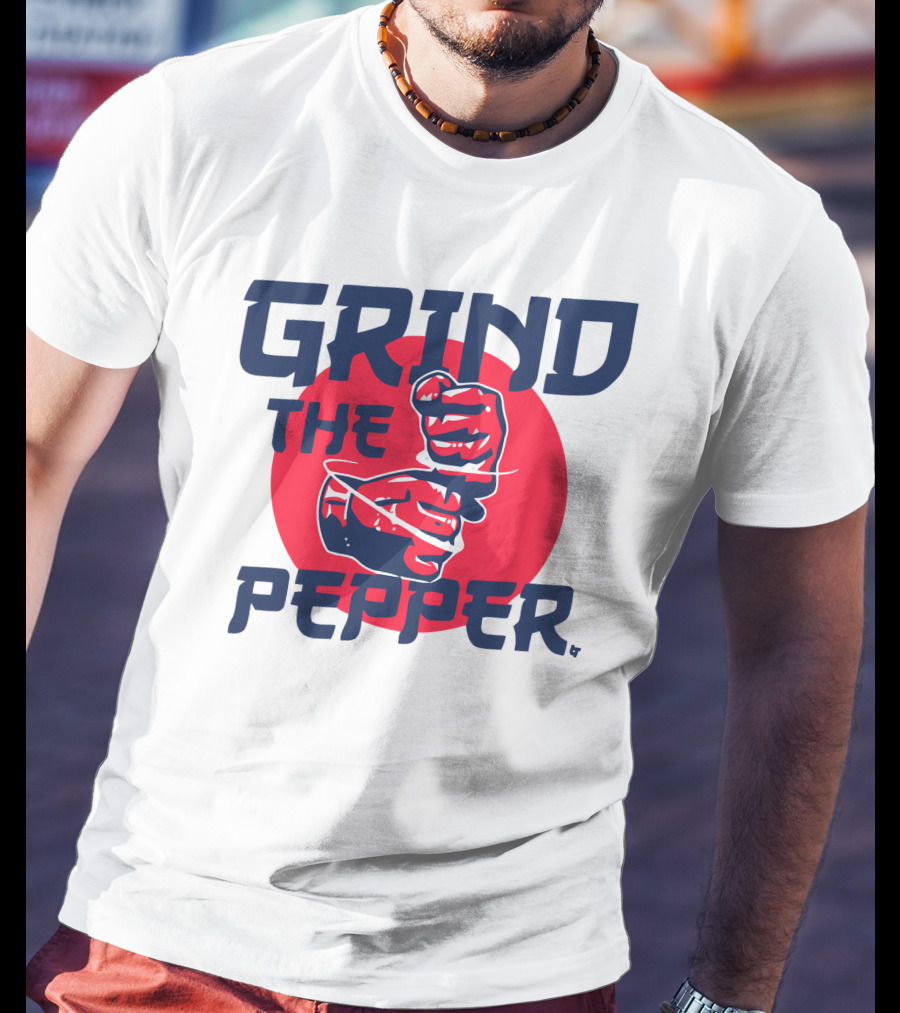 Grind The Pepper Japan Hand Gesture Red Circle Background T-Shirt