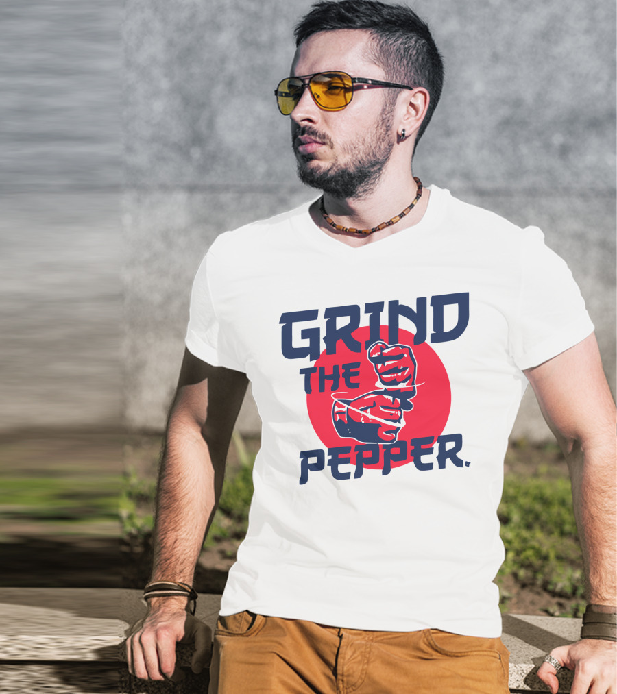 Grind The Pepper Japan Hand Gesture Red Circle Background T-Shirt
