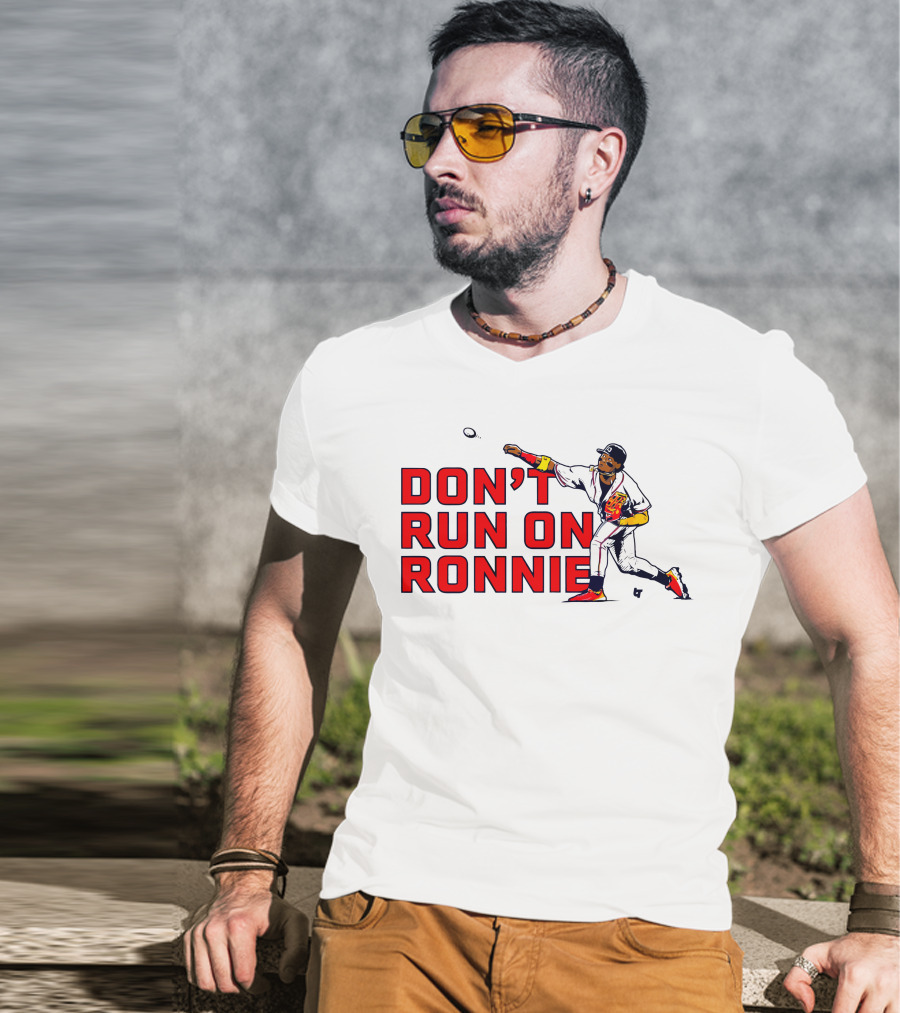 Ronald Acuña Jr Don't Run On Ronnie Action Throw Baseball T-Shirt
