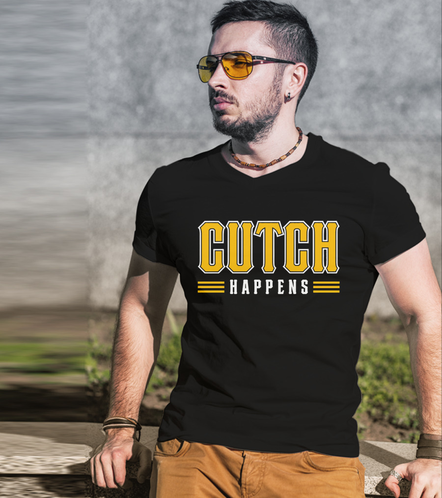 Cutch Happens Baseball Humor Yellow T-Shirt