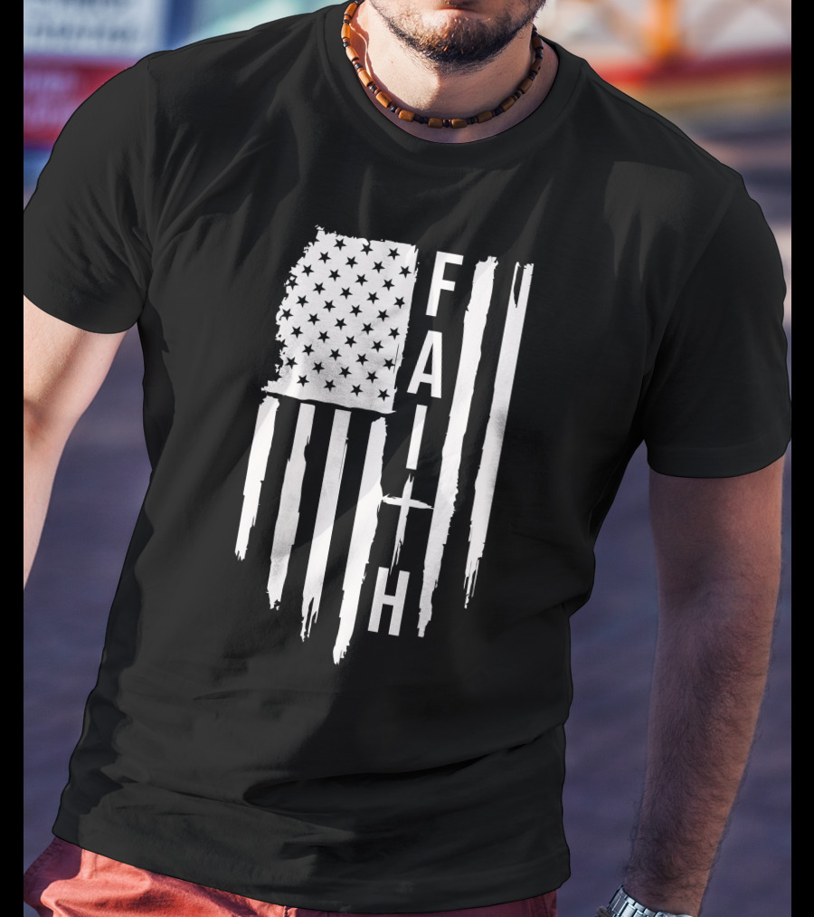 American Flag Faith Cross Stars Stripes T-Shirt