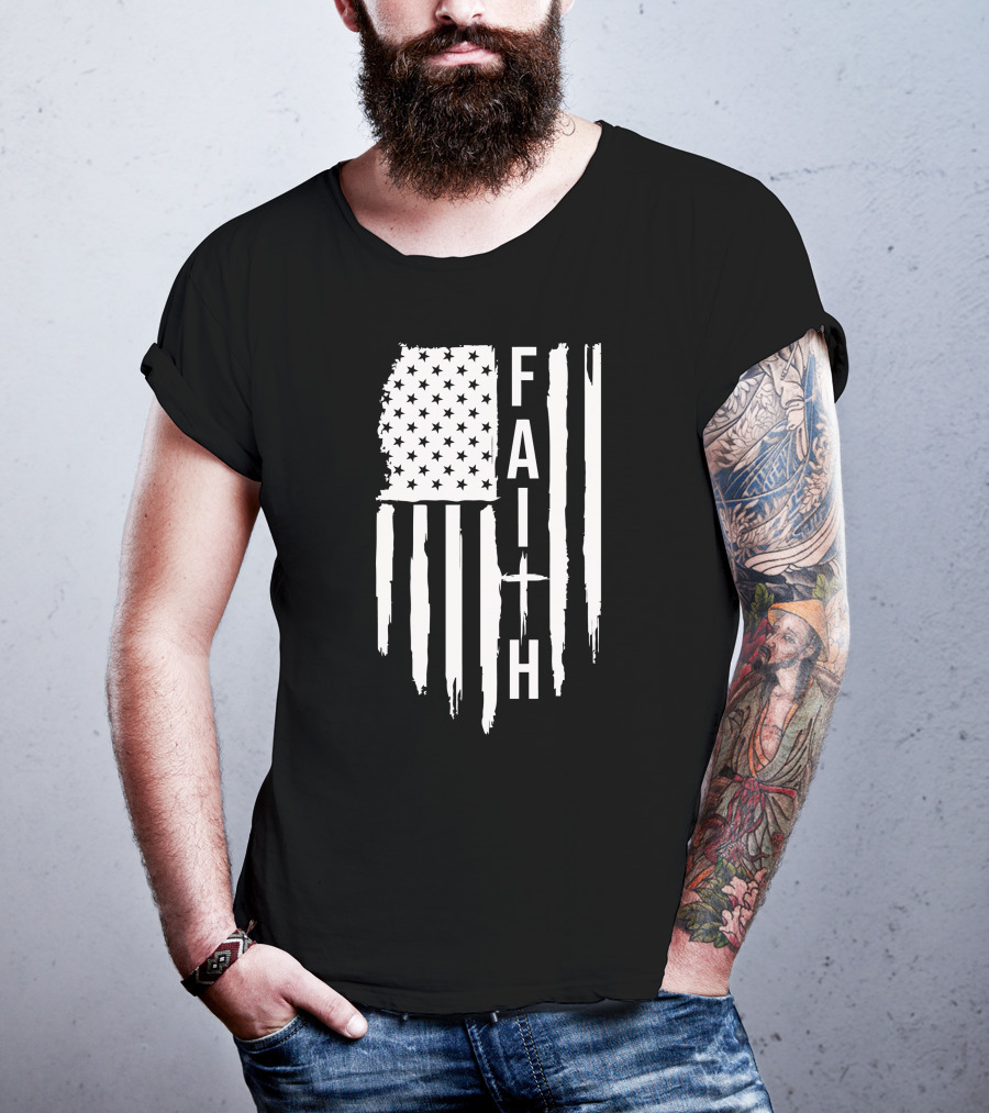 American Flag Faith Cross Stars Stripes T-Shirt