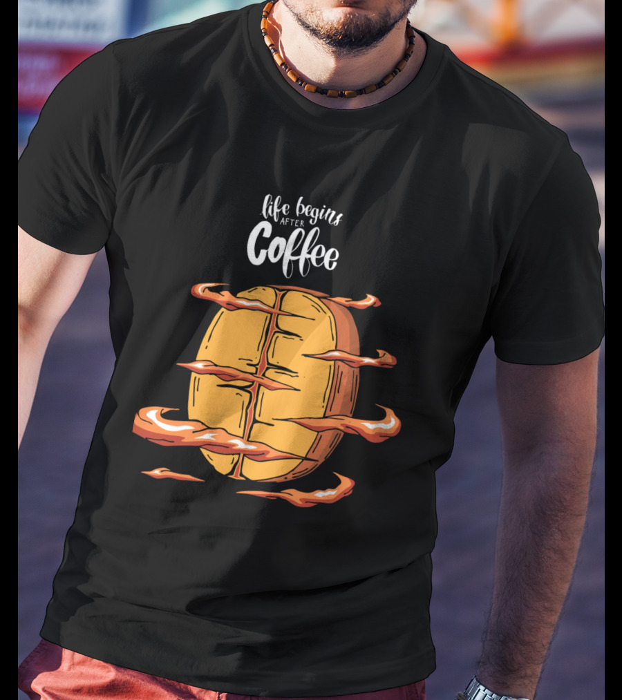 Life Begins After Coffee With Cool Coffee Bean T-Shirt