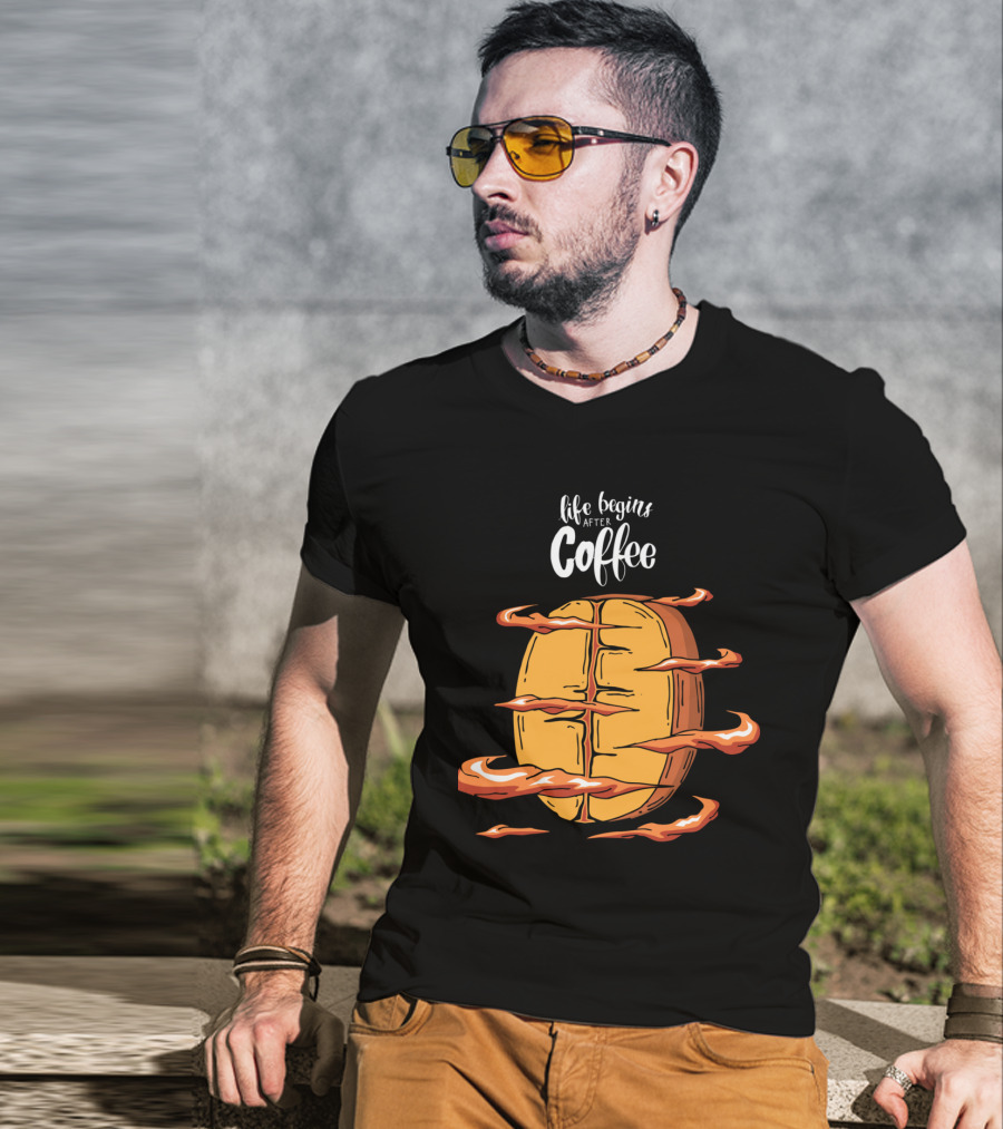 Life Begins After Coffee With Cool Coffee Bean T-Shirt