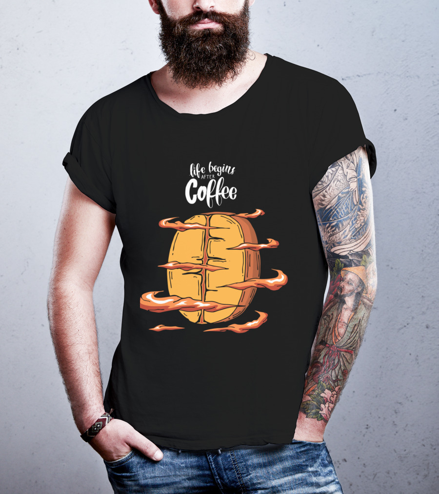 Life Begins After Coffee With Cool Coffee Bean T-Shirt